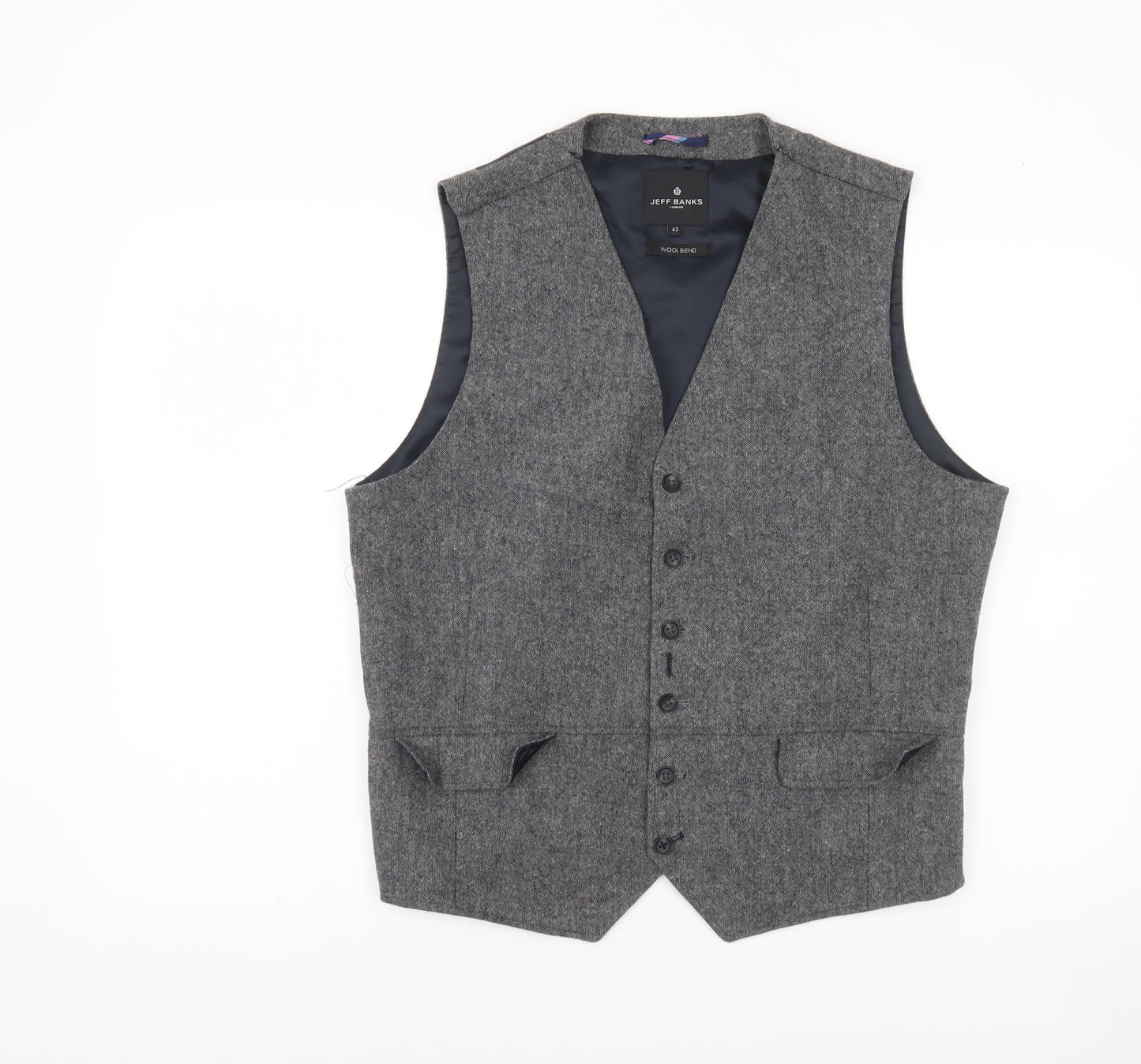 Jeff Banks Men Grey Wool Blend Tweed Waistcoat Size 42 Regular