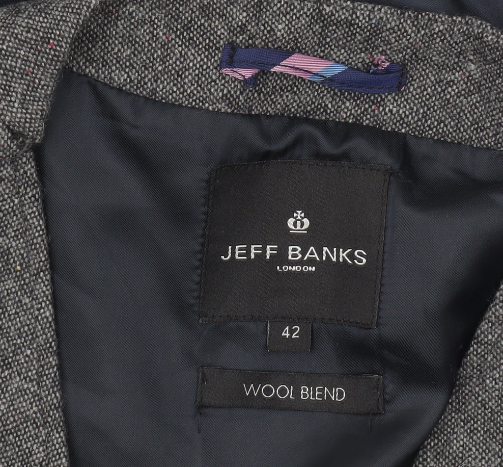 Jeff Banks Men Grey Wool Blend Tweed Waistcoat Size 42 Regular