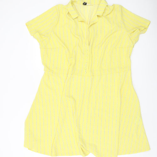 H&M Divided Yellow Floral Mini Dress Women’s Size 18 Short Sleeve Button Stretch