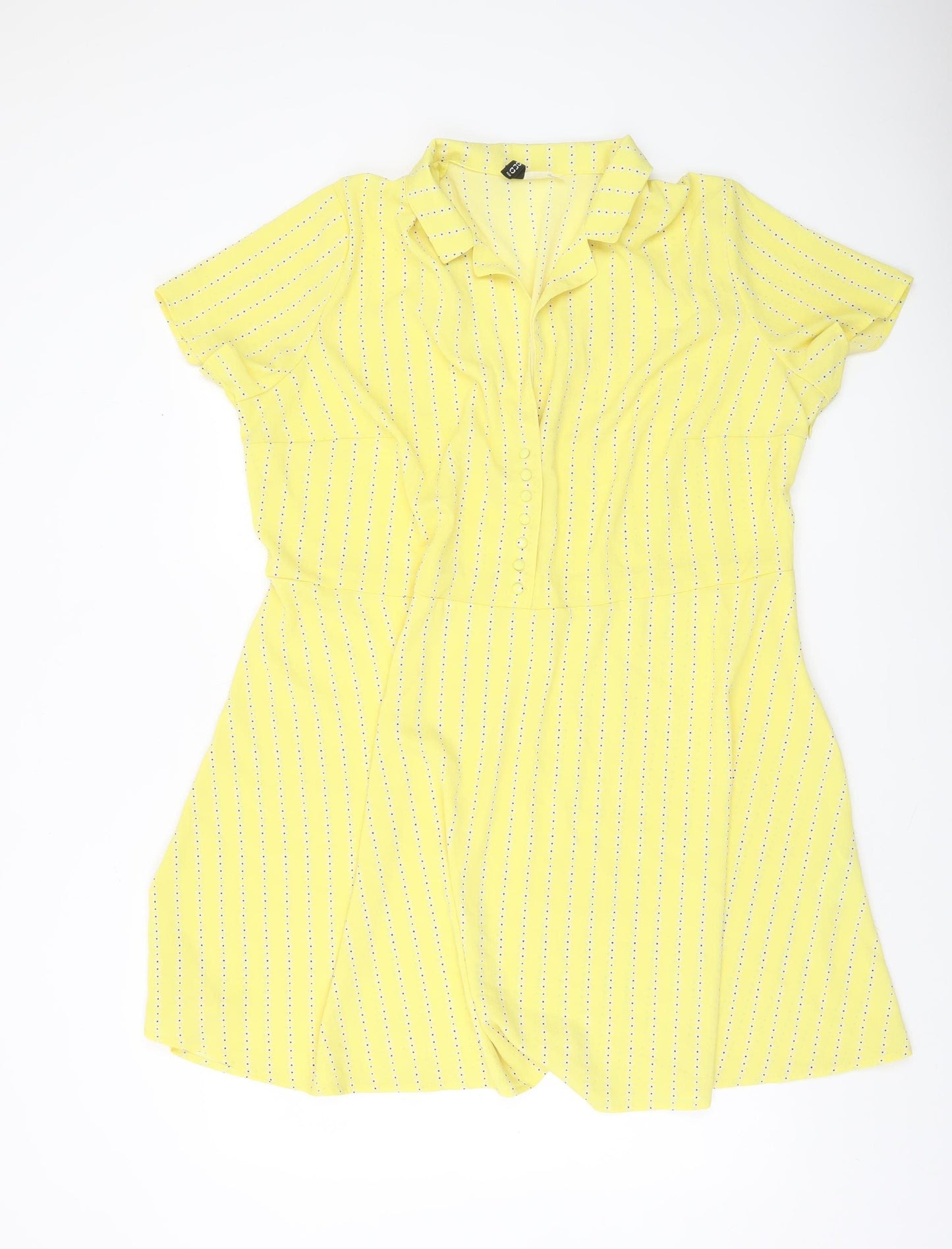 H&M Divided Yellow Floral Mini Dress Women’s Size 18 Short Sleeve Button Stretch
