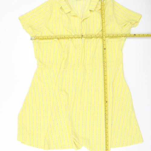 H&M Divided Yellow Floral Mini Dress Women’s Size 18 Short Sleeve Button Stretch