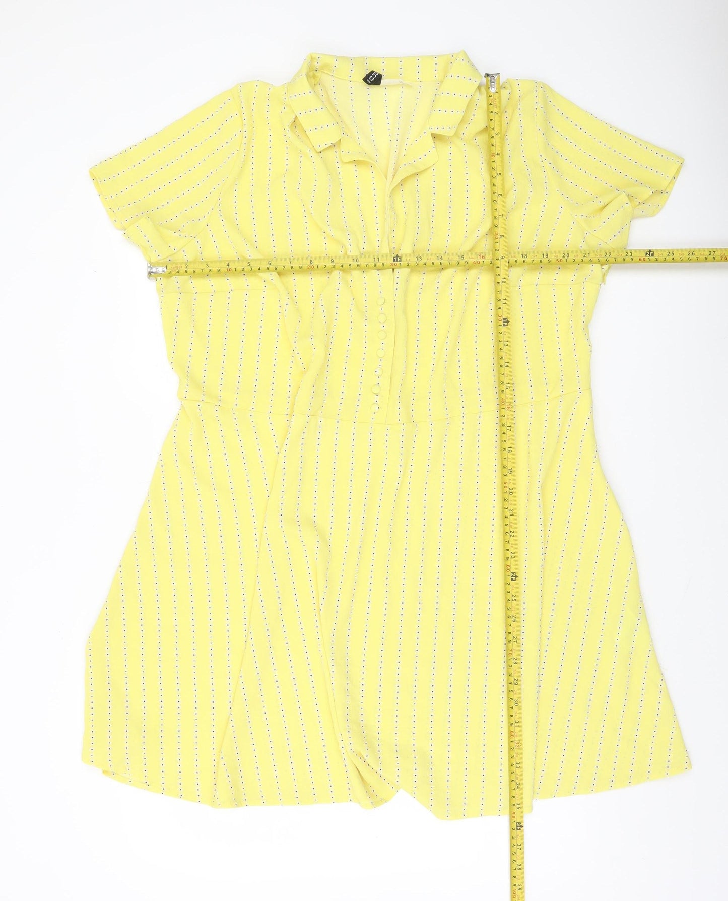 H&M Divided Yellow Floral Mini Dress Women’s Size 18 Short Sleeve Button Stretch