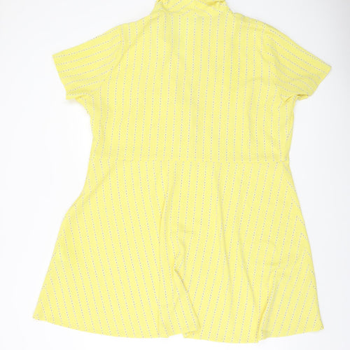 H&M Divided Yellow Floral Mini Dress Women’s Size 18 Short Sleeve Button Stretch