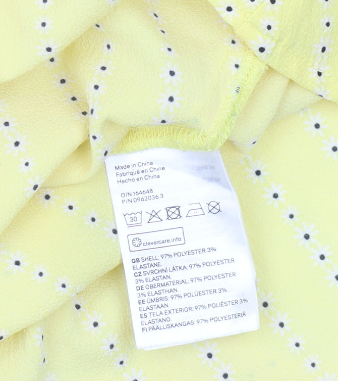H&M Divided Yellow Floral Mini Dress Women’s Size 18 Short Sleeve Button Stretch