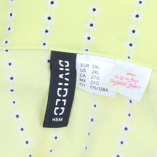 H&M Divided Yellow Floral Mini Dress Women’s Size 18 Short Sleeve Button Stretch