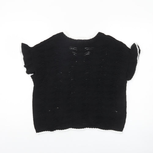JelisJelis Women's Black V-Neck Knit Short Sleeve Jumper L