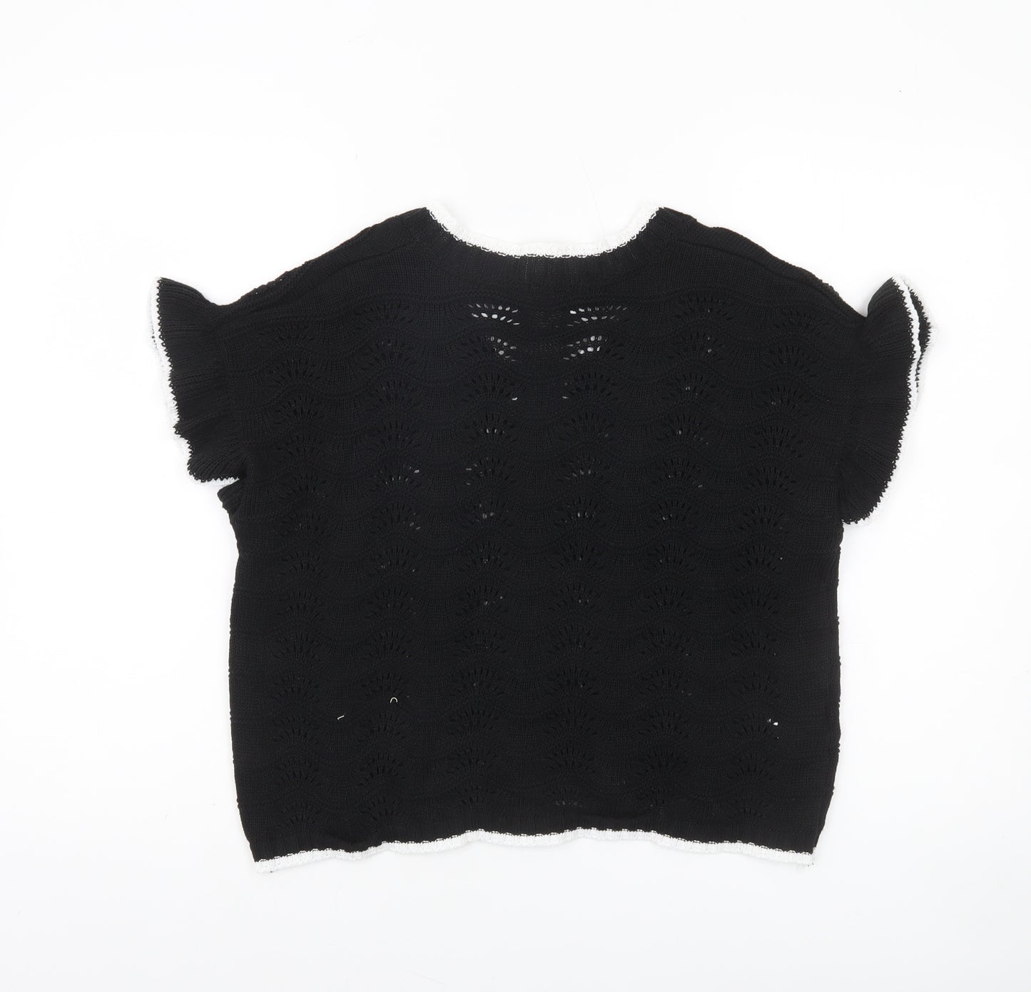 JelisJelis Women's Black V-Neck Knit Short Sleeve Jumper L