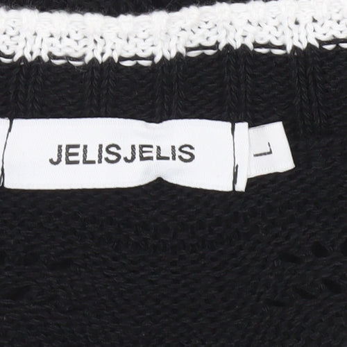 JelisJelis Women's Black V-Neck Knit Short Sleeve Jumper L