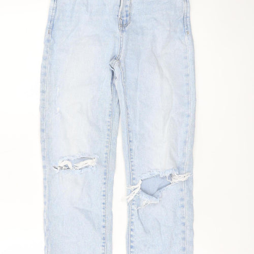 Stradivarius Women Blue Size 6 Ripped High Rise Mom Slim Jeans