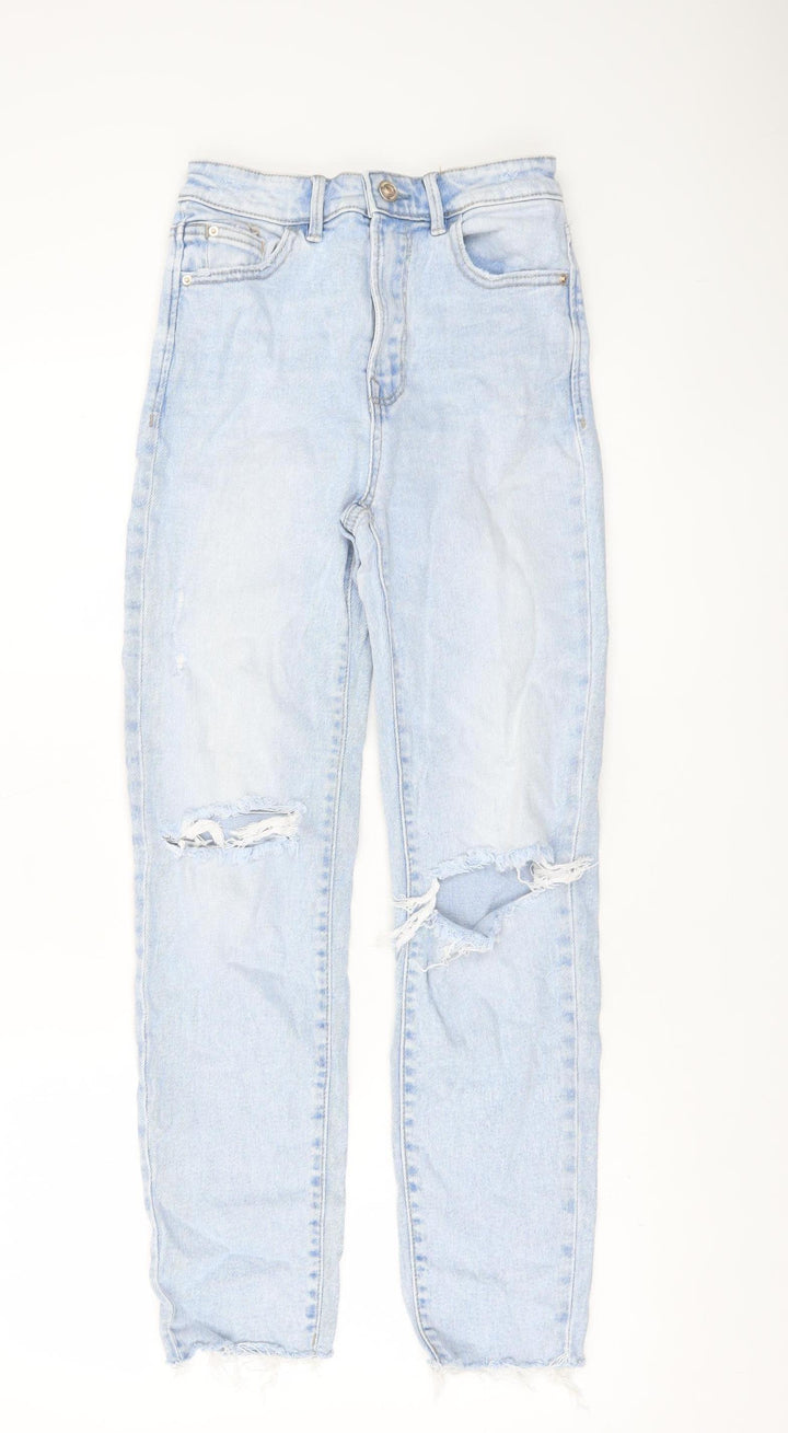 Stradivarius Women Blue Size 6 Ripped High Rise Mom Slim Jeans