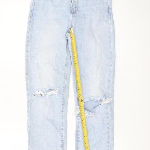Stradivarius Women Blue Size 6 Ripped High Rise Mom Slim Jeans
