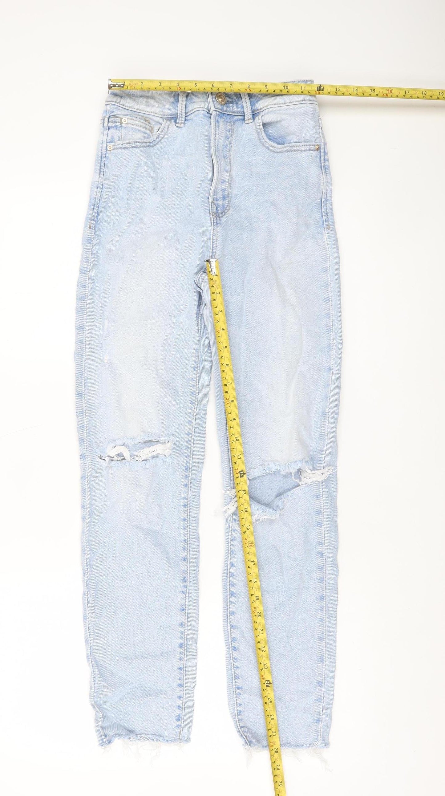 Stradivarius Women Blue Size 6 Ripped High Rise Mom Slim Jeans