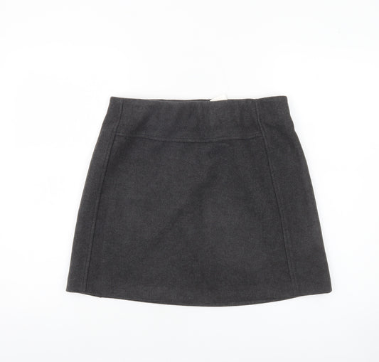 ICHI Women Grey A-Line Short Skirt Size 10 Wool Blend Workwear