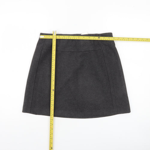 ICHI Women Grey A-Line Short Skirt Size 10 Wool Blend Workwear