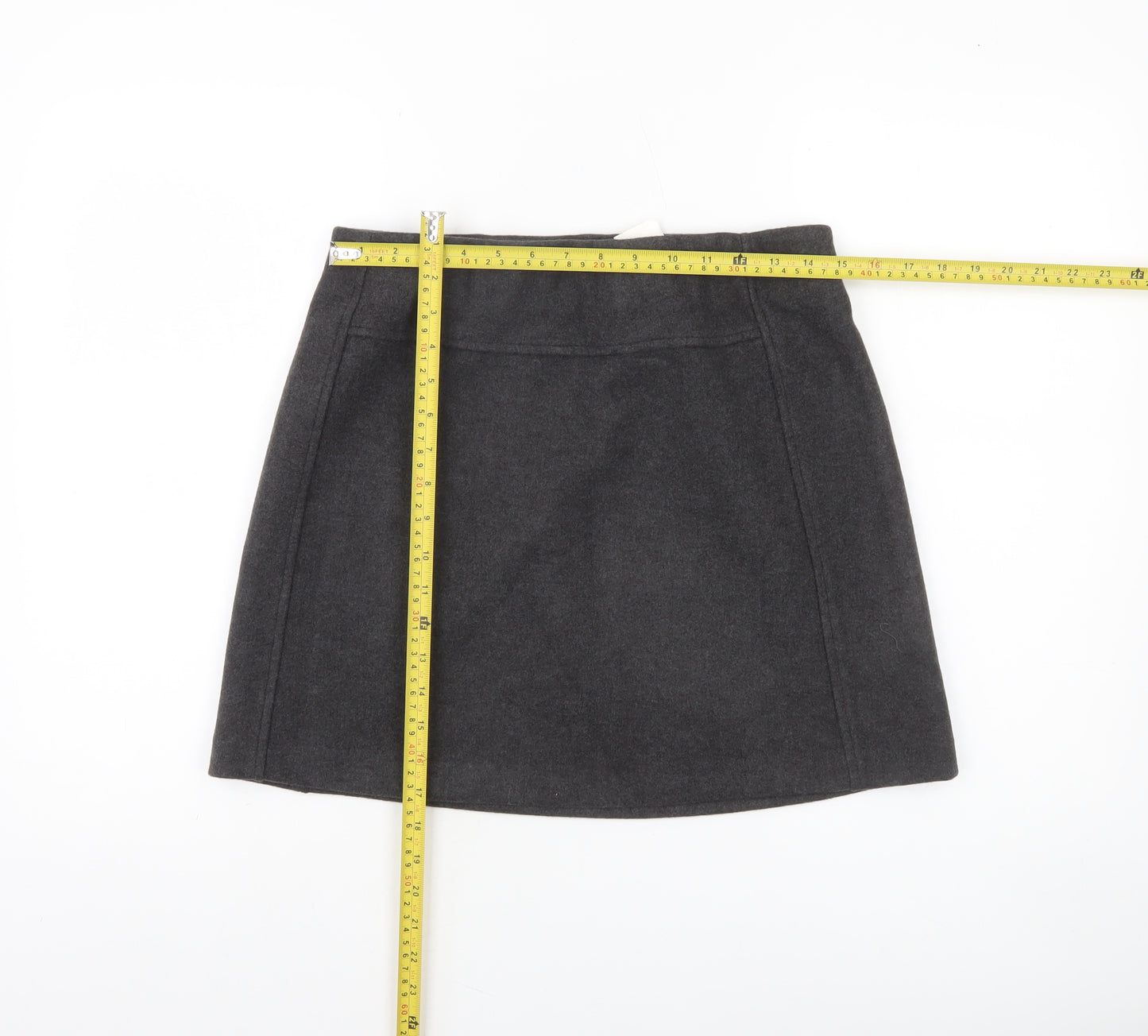 ICHI Women Grey A-Line Short Skirt Size 10 Wool Blend Workwear