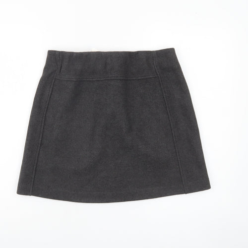 ICHI Women Grey A-Line Short Skirt Size 10 Wool Blend Workwear