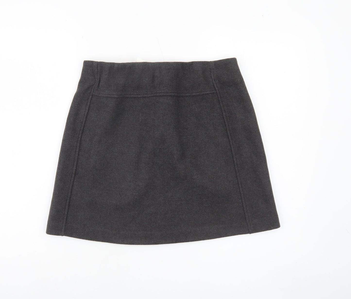 ICHI Women Grey A-Line Short Skirt Size 10 Wool Blend Workwear