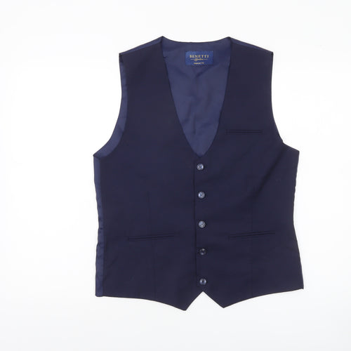 Benetti Men’s Blue 38 Tailored Fit Formal Waistcoat