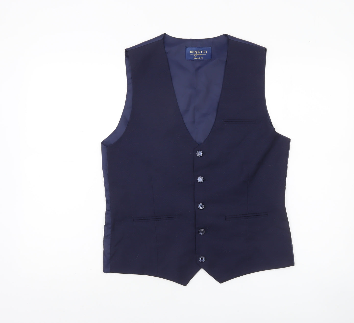 Benetti Men’s Blue 38 Tailored Fit Formal Waistcoat