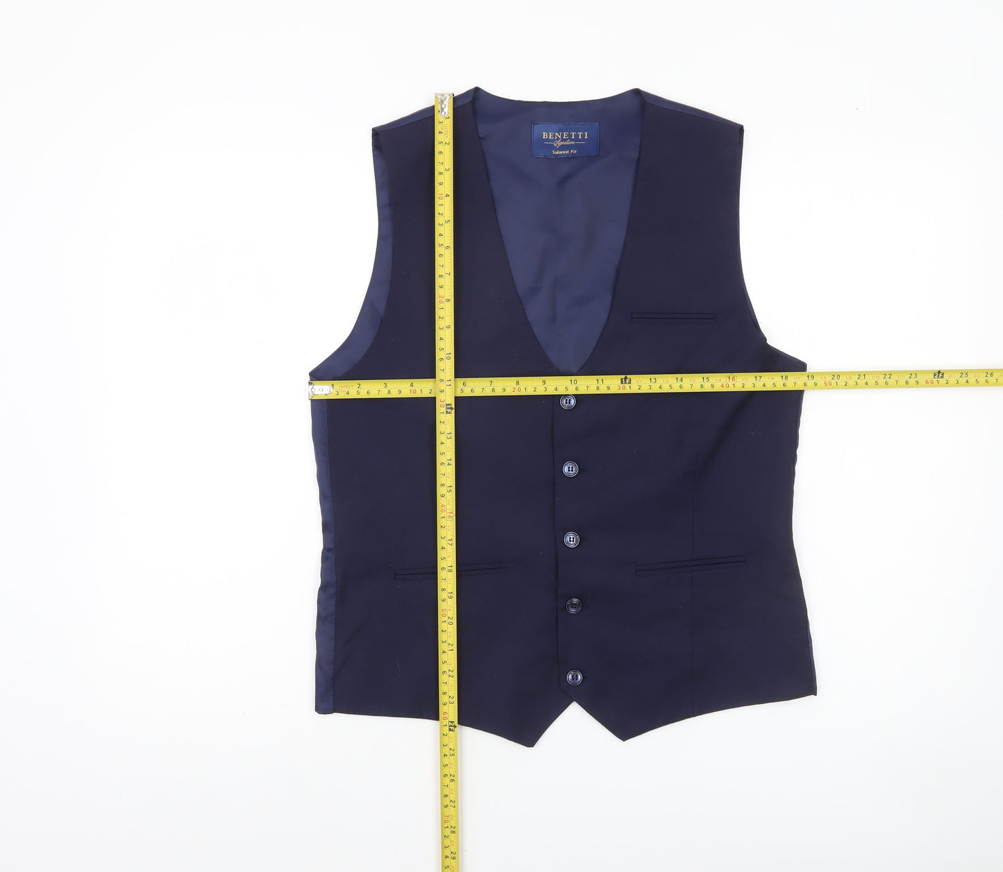 Benetti Men’s Blue 38 Tailored Fit Formal Waistcoat