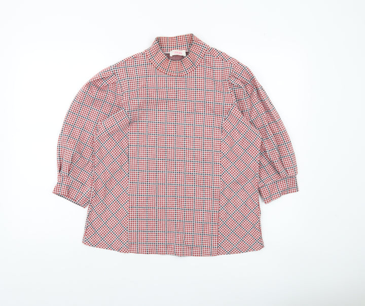Savida Womens Red Check High Neck Tunic Blouse Size 16