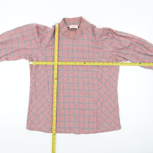 Savida Womens Red Check High Neck Tunic Blouse Size 16