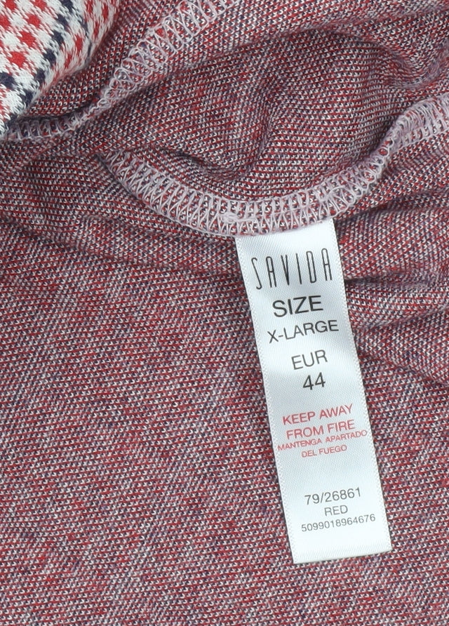 Savida Womens Red Check High Neck Tunic Blouse Size 16