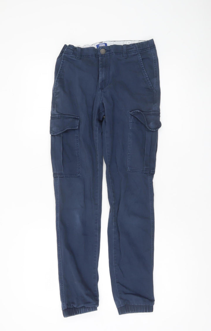 Jack & Jones Boys Blue Cargo Trousers 14 Years Cotton Blend Elastic Waist