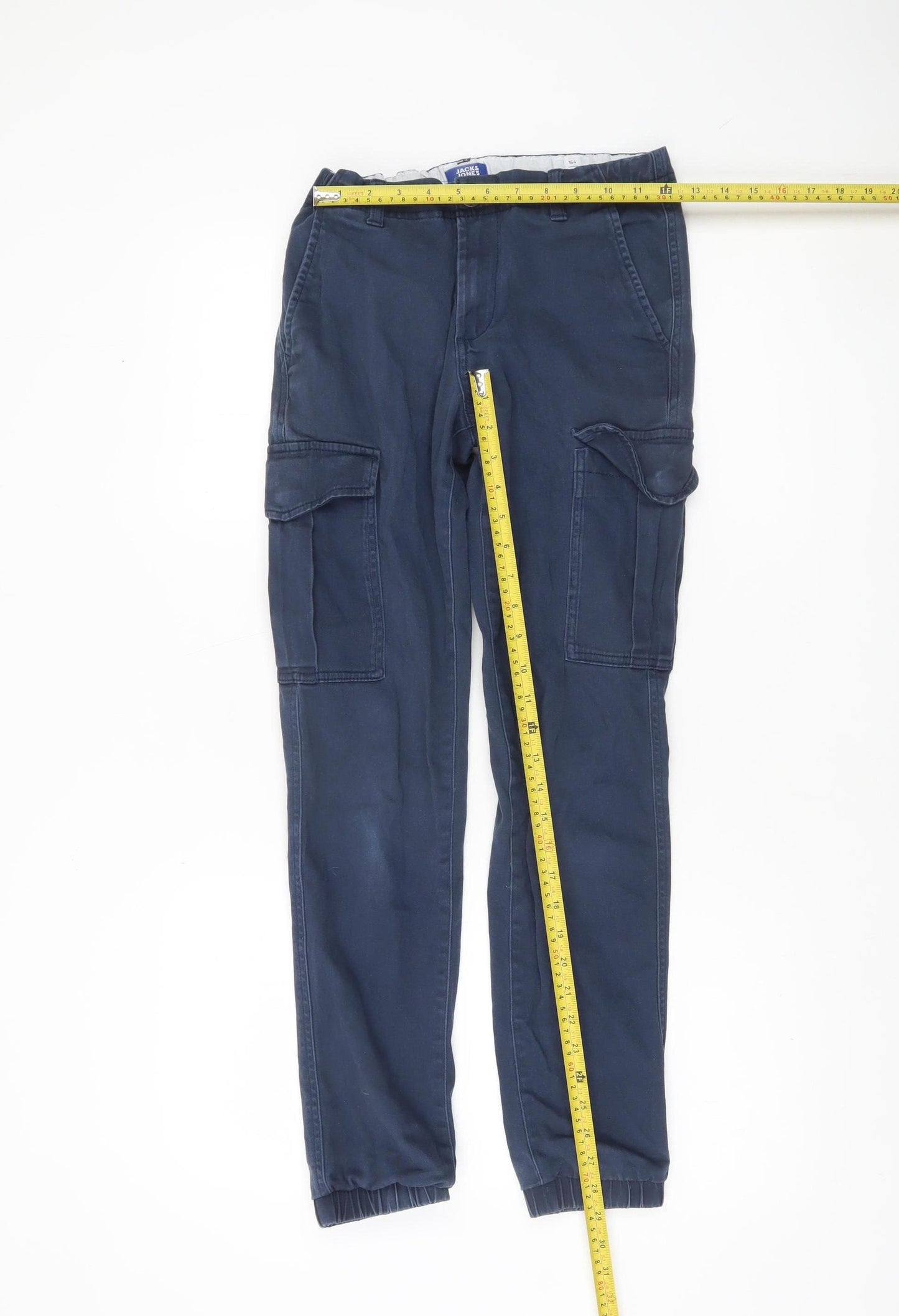 Jack & Jones Boys Blue Cargo Trousers 14 Years Cotton Blend Elastic Waist