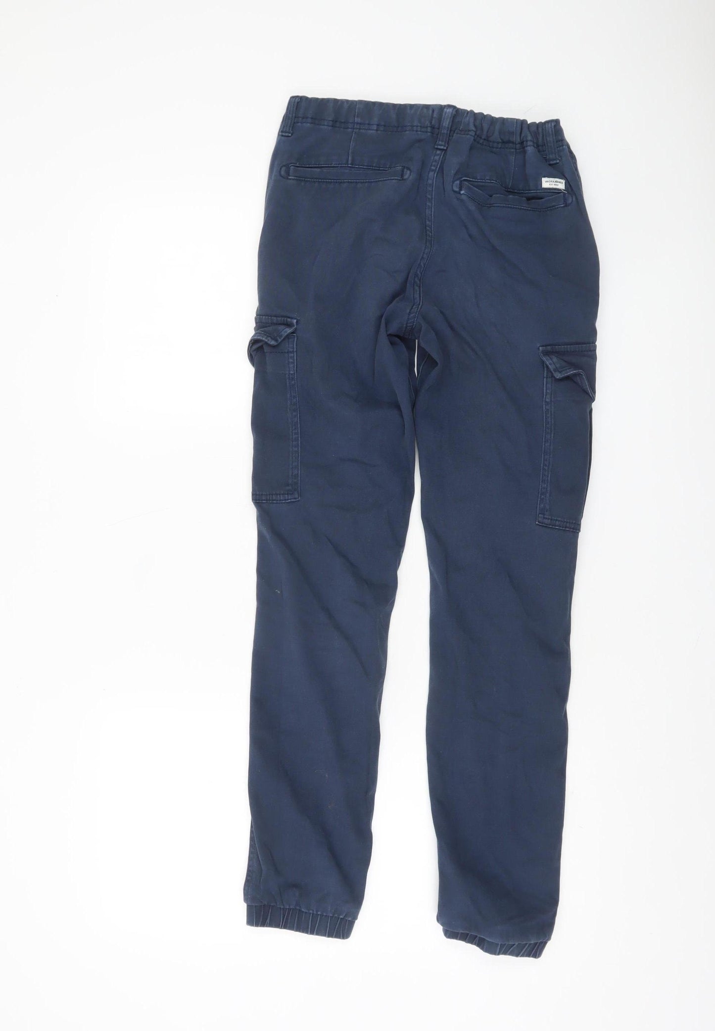 Jack & Jones Boys Blue Cargo Trousers 14 Years Cotton Blend Elastic Waist