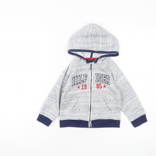 Tommy Hilfiger Unisex Baby Grey Hooded Zip Jacket Size 24M Cotton Blend