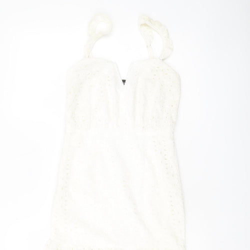 PrettyLittleThing Women’s White Cotton Lace Mini Dress UK 4