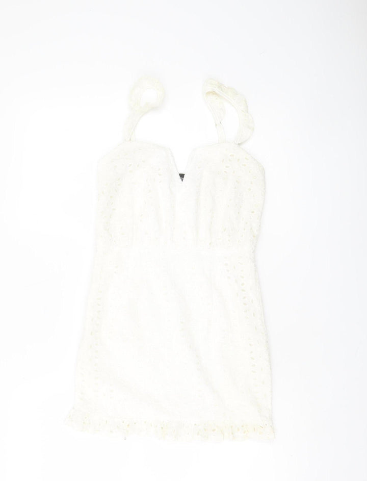 PrettyLittleThing Women’s White Cotton Lace Mini Dress UK 4