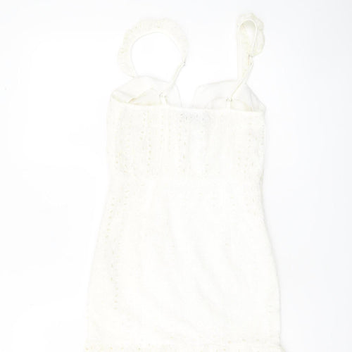 PrettyLittleThing Women’s White Cotton Lace Mini Dress UK 4