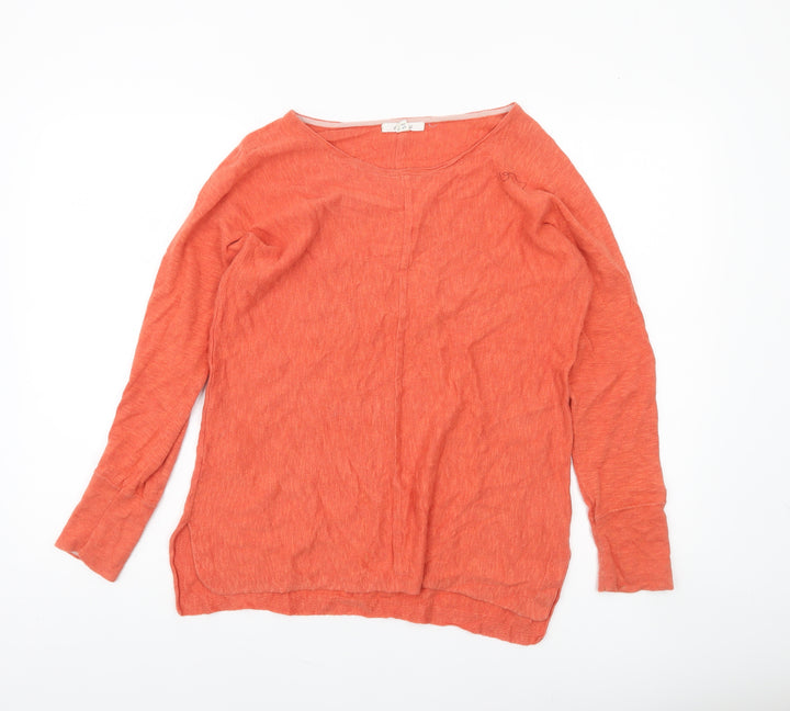 White Stuff Women’s Orange Linen Cotton Long Sleeve Pullover Jumper UK 10