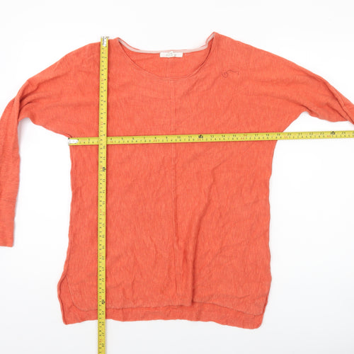 White Stuff Women’s Orange Linen Cotton Long Sleeve Pullover Jumper UK 10