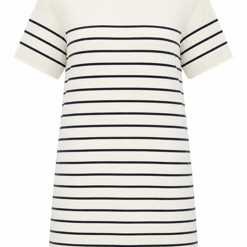 ZARA Women Beige Striped T-Shirt Dress Size 14 Short Sleeve