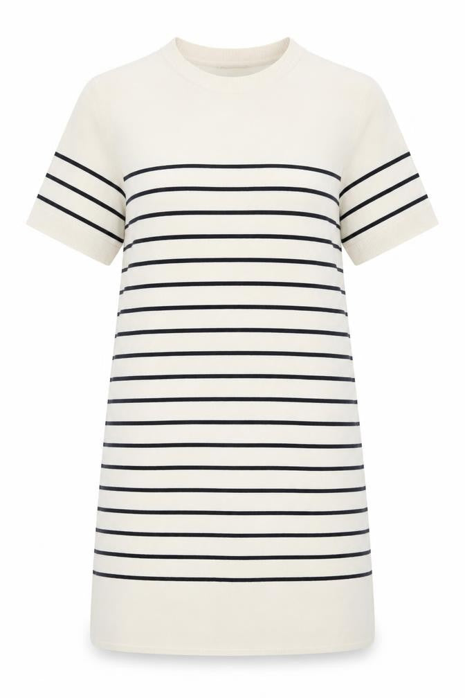ZARA Women Beige Striped T-Shirt Dress Size 14 Short Sleeve