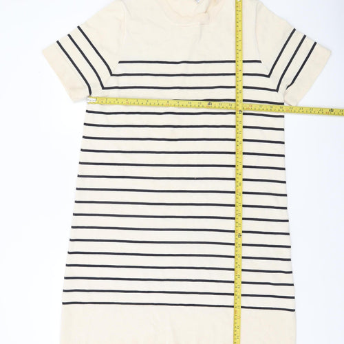 ZARA Women Beige Striped T-Shirt Dress Size 14 Short Sleeve