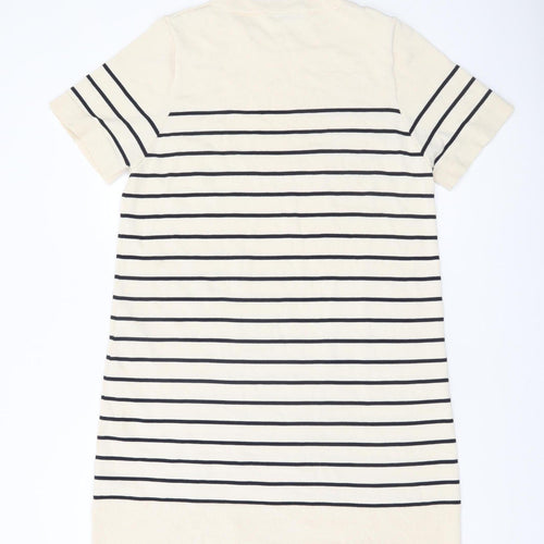 ZARA Women Beige Striped T-Shirt Dress Size 14 Short Sleeve