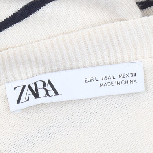 ZARA Women Beige Striped T-Shirt Dress Size 14 Short Sleeve