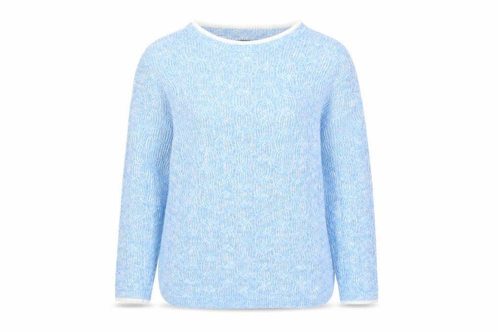 Front view of Lands' End Women's Blue Cable-Knit Cotton Jumper, size S