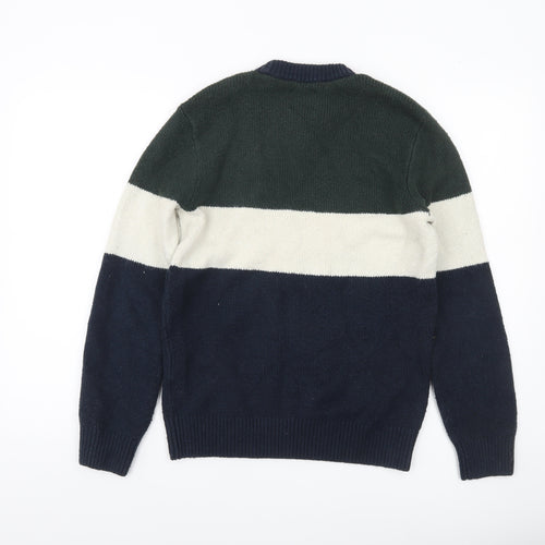Abercrombie & Fitch Mens Green Navy Cream Crew Neck Pullover Jumper XS