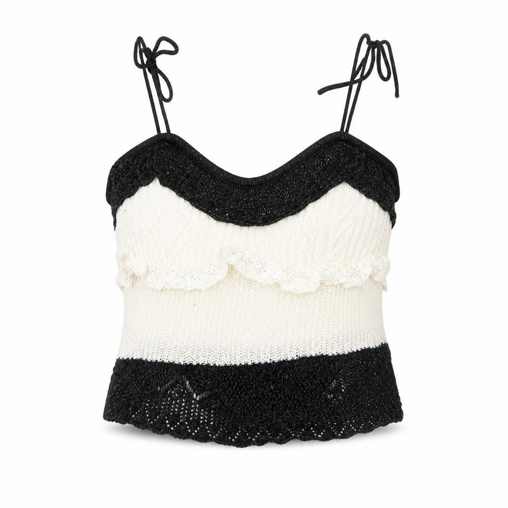 Front view of Zara Women’s Multicoloured Knit Ruffle Camisole Top, size UK 12