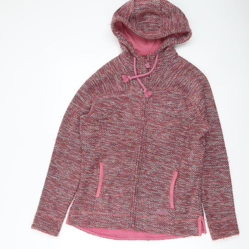 Weird Fish Women Pink Full Zip Hooded Knit Hoodie Size 10