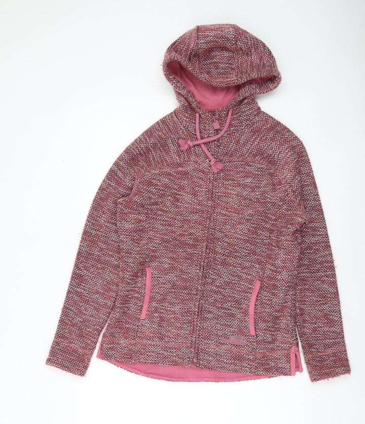 Weird Fish Women Pink Full Zip Hooded Knit Hoodie Size 10