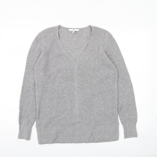 Jasper Conran Women’s Grey V-Neck Long Sleeve Merino Wool Jumper Size 10