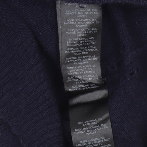 Jasper Conran Women's Blue Roll Neck Cotton Blend Jumper Size 8