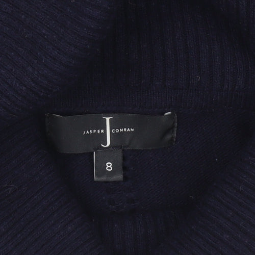 Jasper Conran Women's Blue Roll Neck Cotton Blend Jumper Size 8