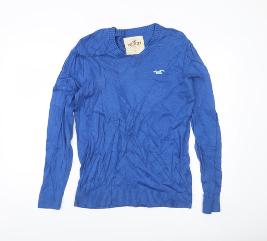 Hollister Men Blue V-Neck Cotton Blend Jumper Size S